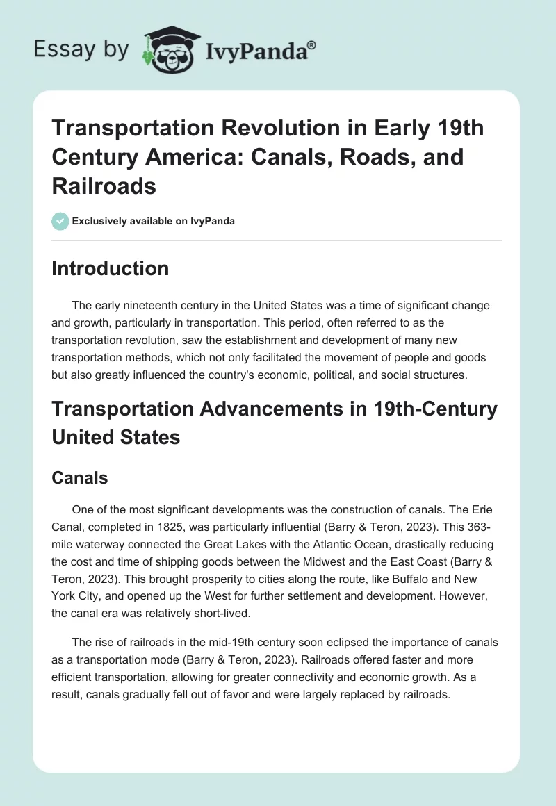 Transportation Revolution in Early 19th Century America: Canals, Roads, and Railroads. Page 1