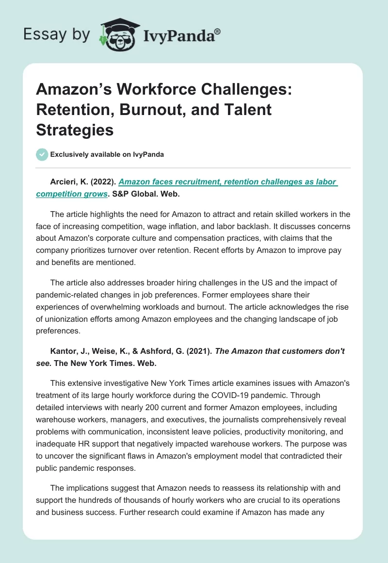 Amazon’s Workforce Challenges: Retention, Burnout, and Talent Strategies. Page 1