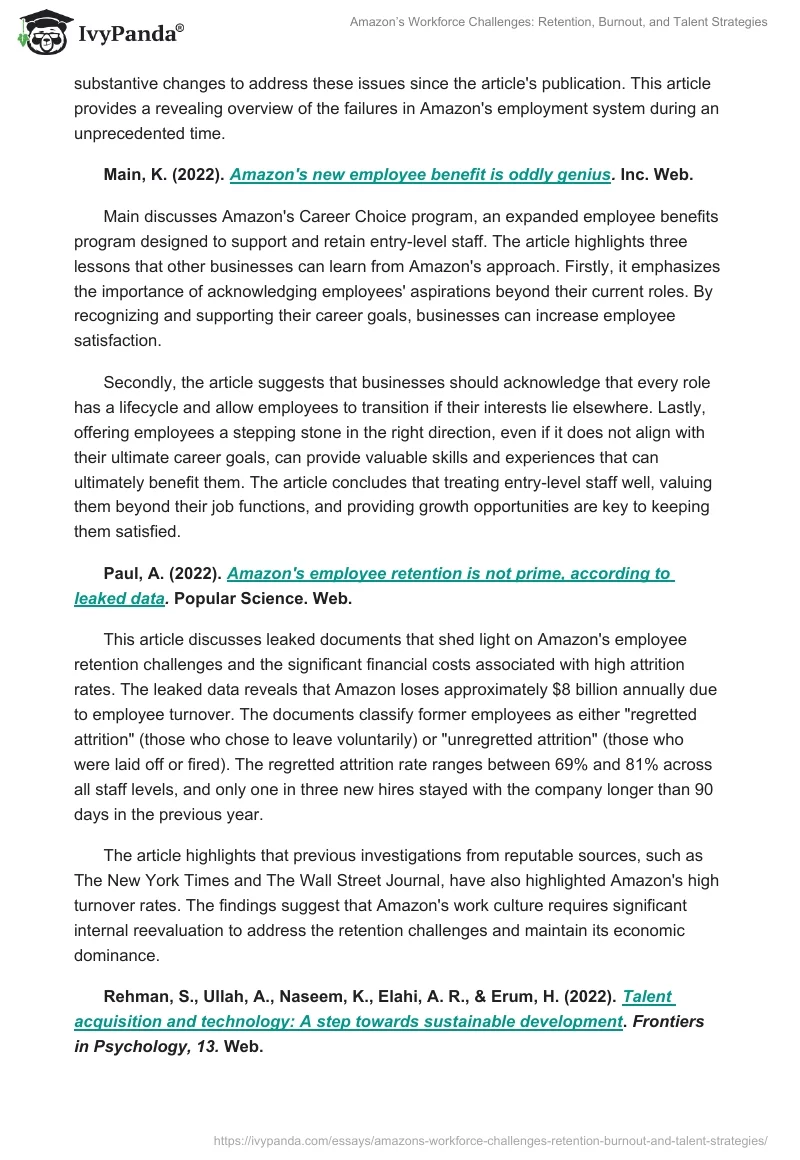 Amazon’s Workforce Challenges: Retention, Burnout, and Talent Strategies. Page 2