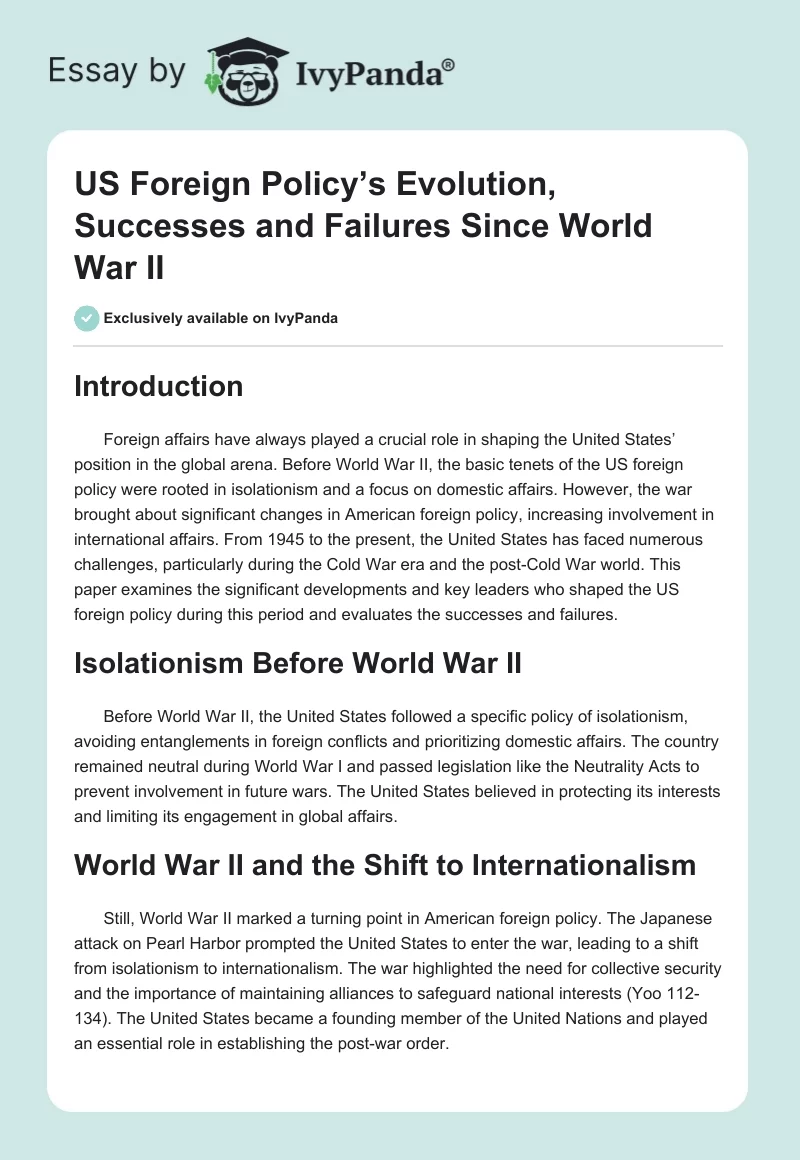 US Foreign Policy’s Evolution, Successes and Failures Since World War II. Page 1