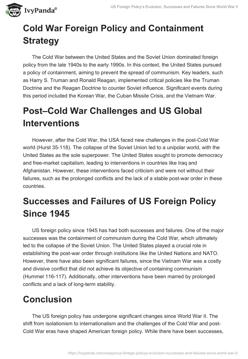 US Foreign Policy’s Evolution, Successes and Failures Since World War II. Page 2
