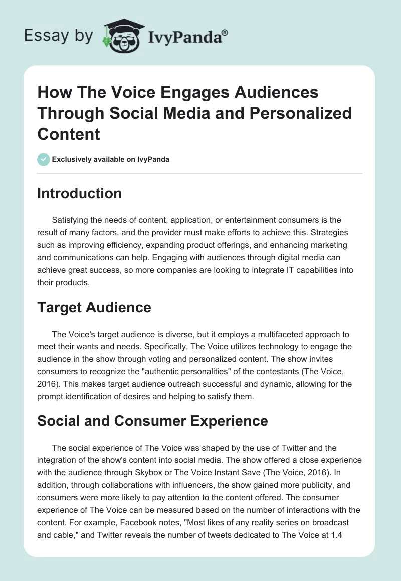 How The Voice Engages Audiences Through Social Media and Personalized Content. Page 1