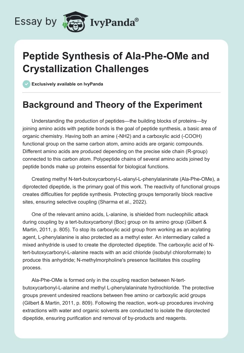 Peptide Synthesis of Ala-Phe-OMe and Crystallization Challenges. Page 1