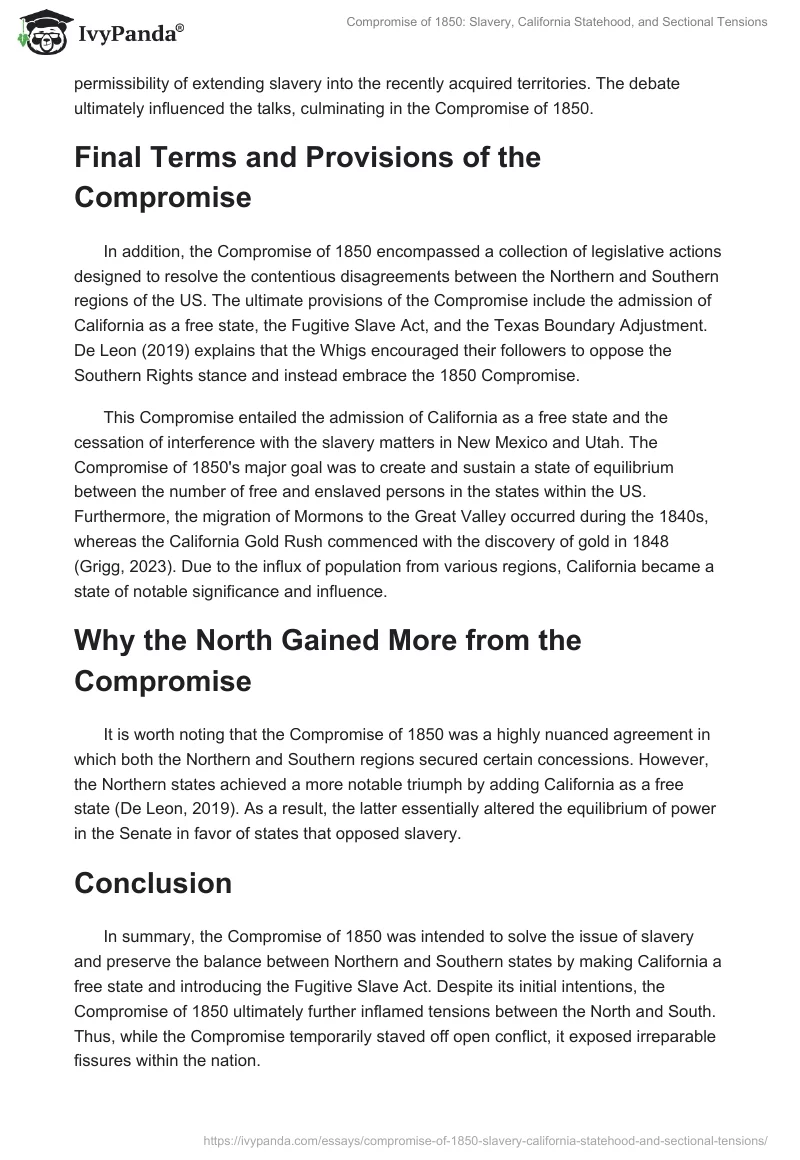 Compromise of 1850: Slavery, California Statehood, and Sectional Tensions. Page 2