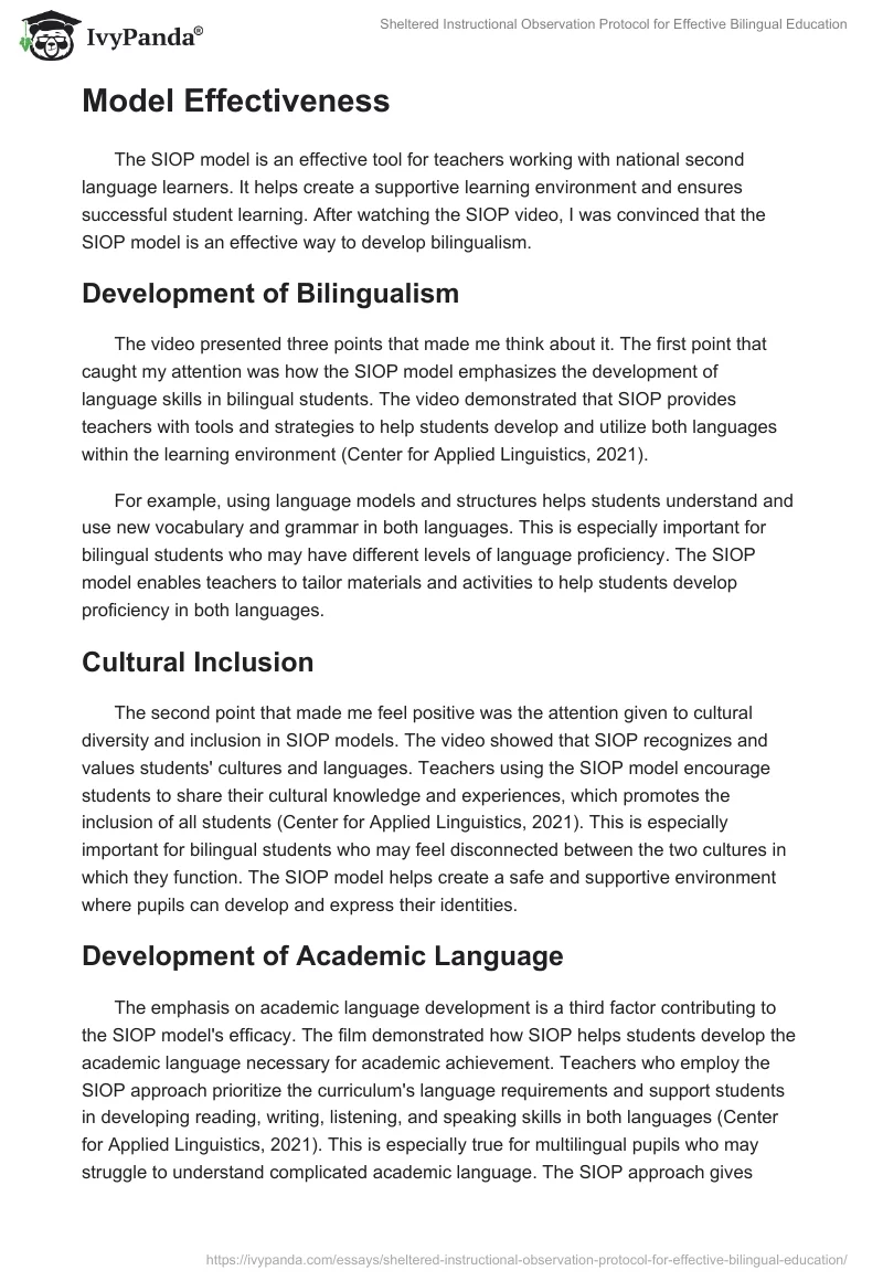 Sheltered Instructional Observation Protocol for Effective Bilingual Education. Page 2