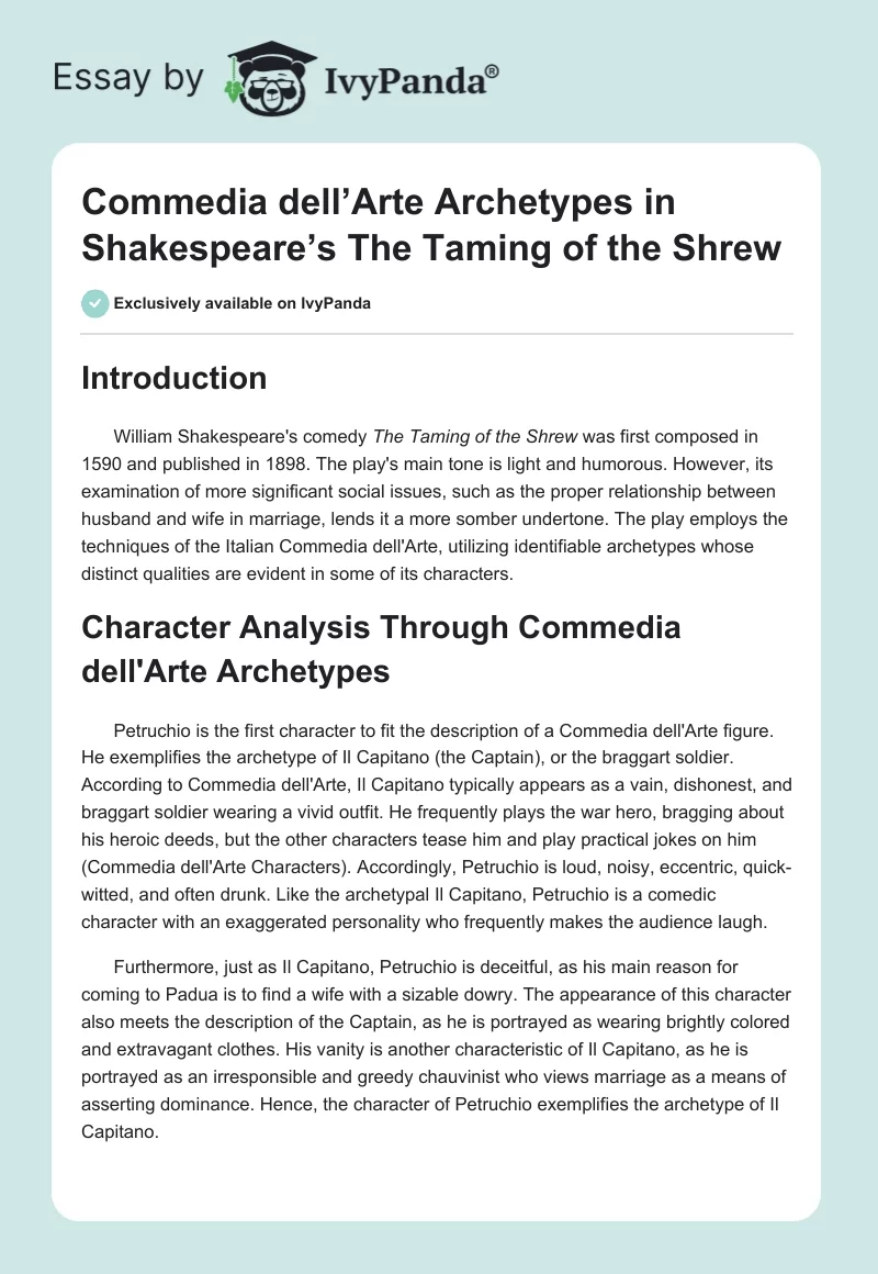 Commedia dell’Arte Archetypes in Shakespeare’s The Taming of the Shrew. Page 1