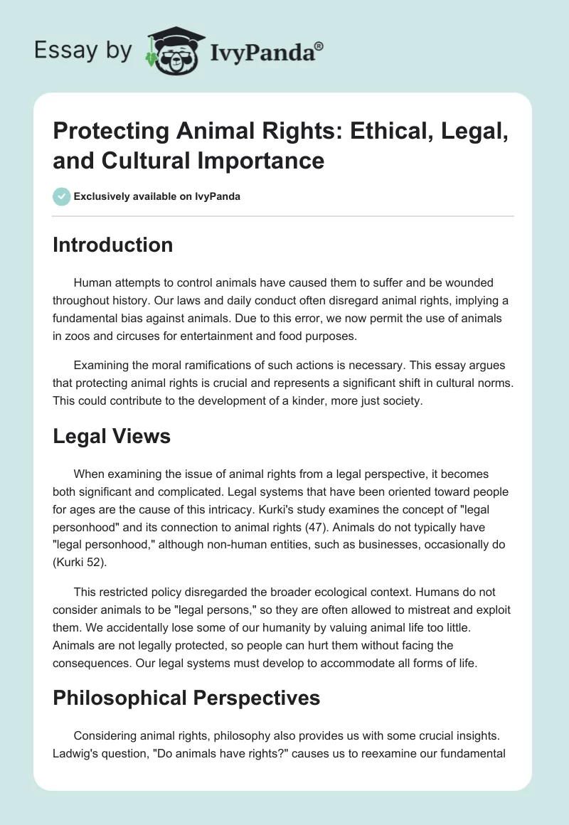 Protecting Animal Rights: Ethical, Legal, and Cultural Importance. Page 1
