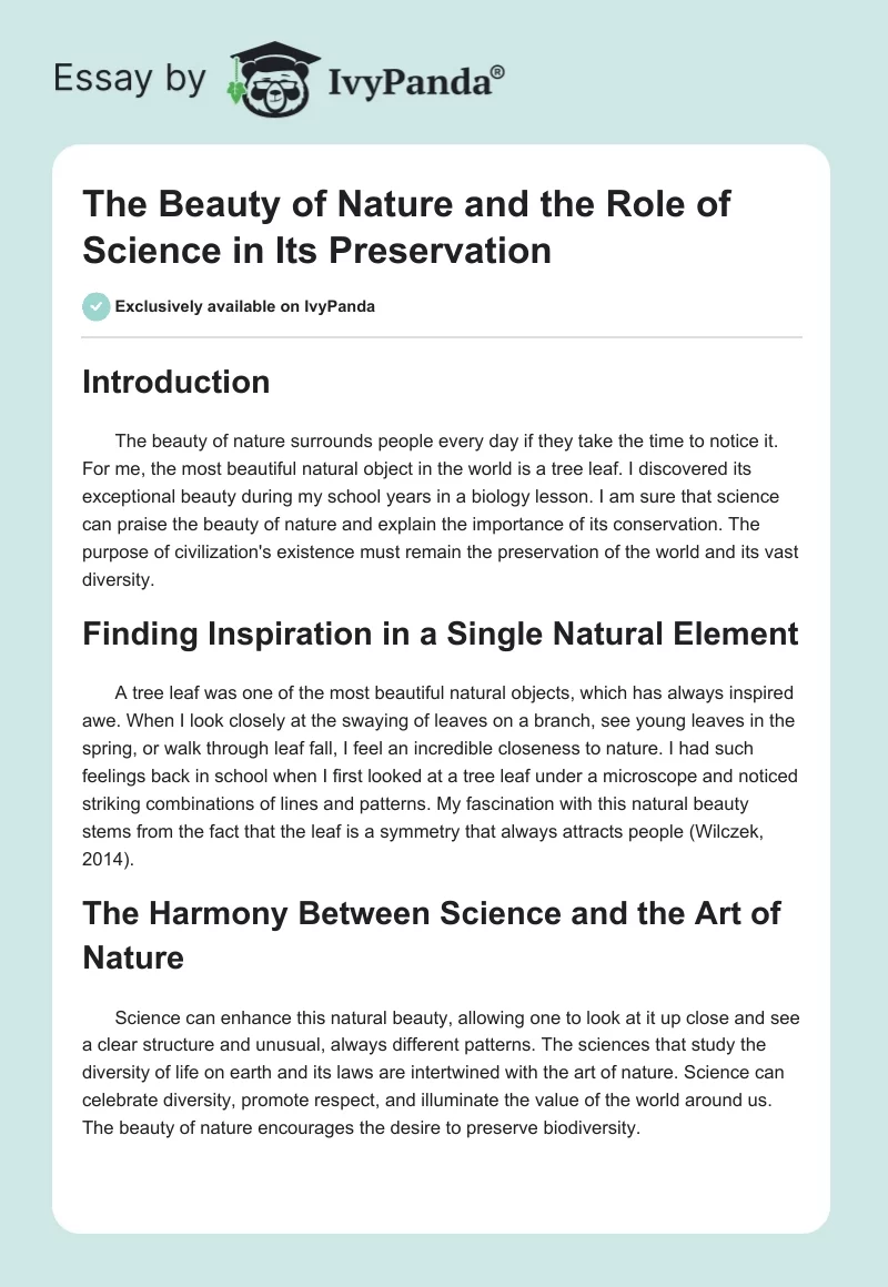 The Beauty of Nature and the Role of Science in Its Preservation. Page 1