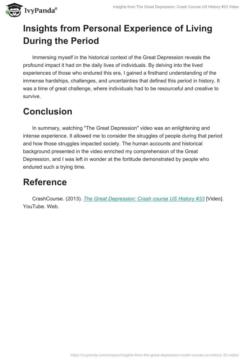 Insights from "The Great Depression: Crash Course US History #33" Video. Page 2