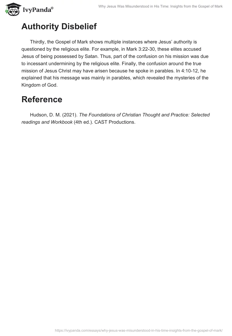 Why Jesus Was Misunderstood in His Time: Insights from the Gospel of Mark. Page 2