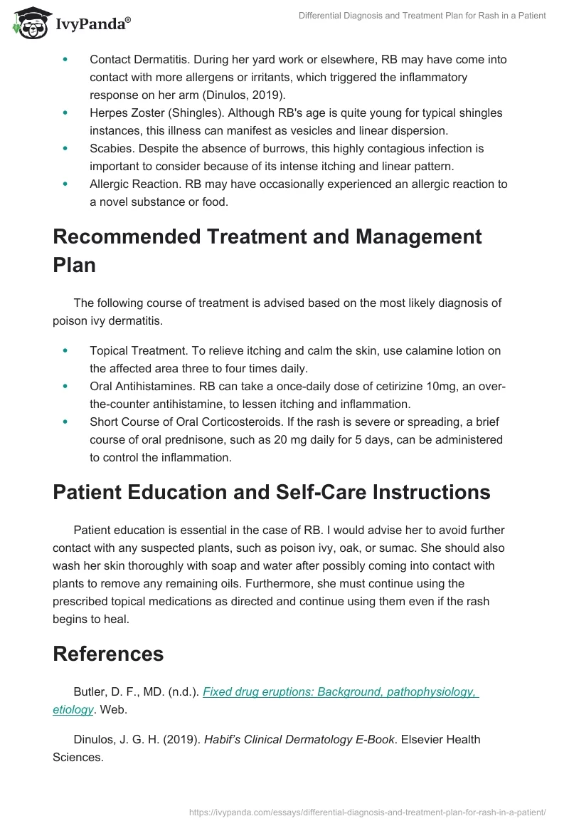 Differential Diagnosis and Treatment Plan for Rash in a Patient. Page 2