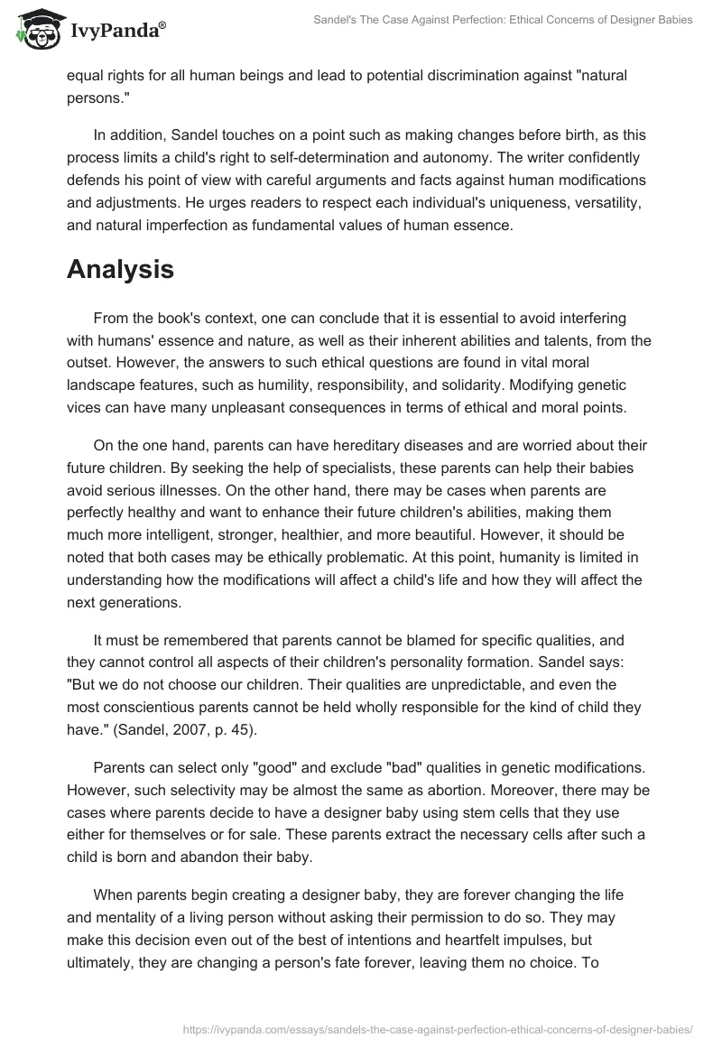 Sandel's The Case Against Perfection: Ethical Concerns of Designer Babies. Page 2