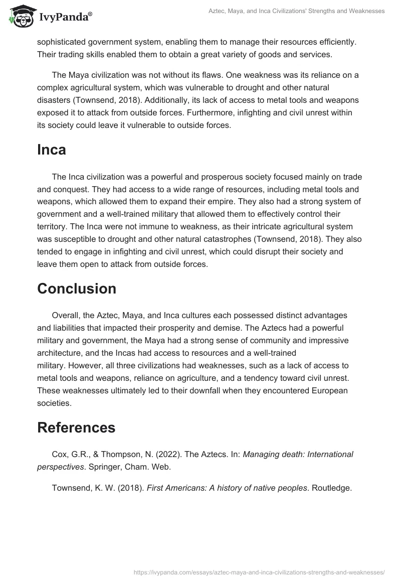 Aztec, Maya, and Inca Civilizations' Strengths and Weaknesses. Page 2