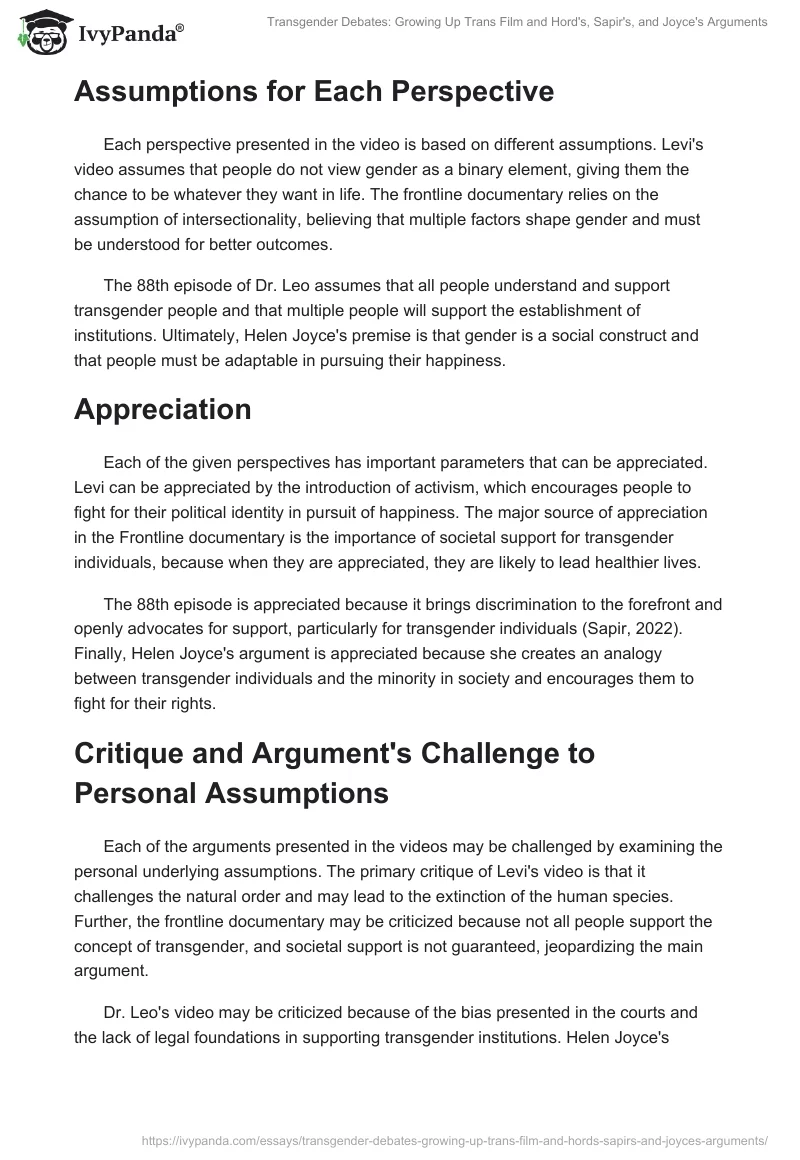 Transgender Debates: Growing Up Trans Film and Hord's, Sapir's, and Joyce's Arguments. Page 2