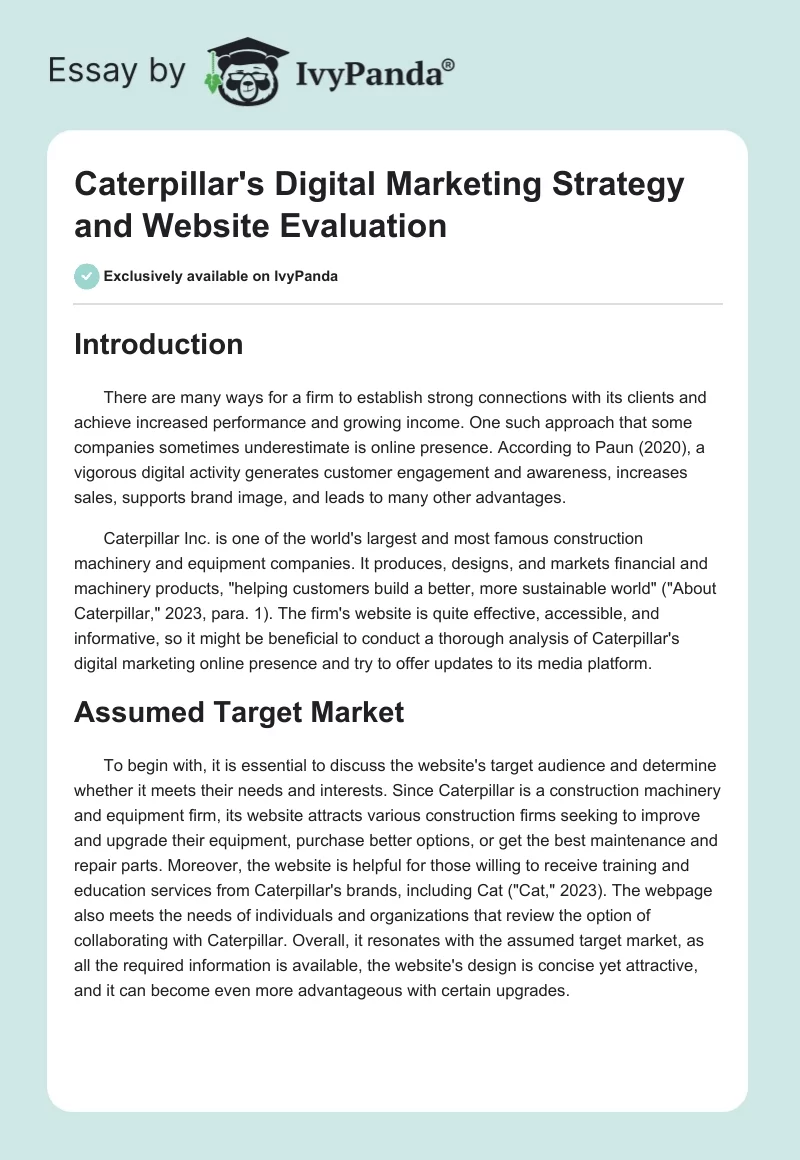 Caterpillar's Digital Marketing Strategy and Website Evaluation. Page 1