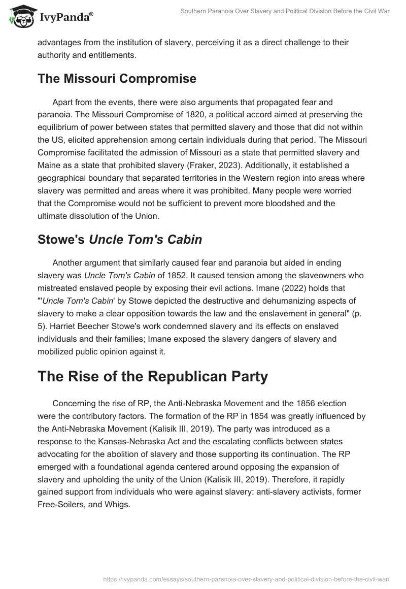 Southern Paranoia Over Slavery and Political Division Before the Civil War. Page 2