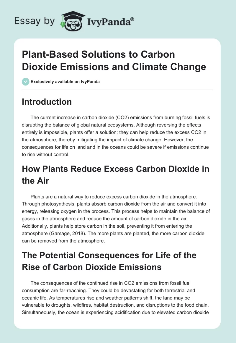 Plant-Based Solutions to Carbon Dioxide Emissions and Climate Change. Page 1