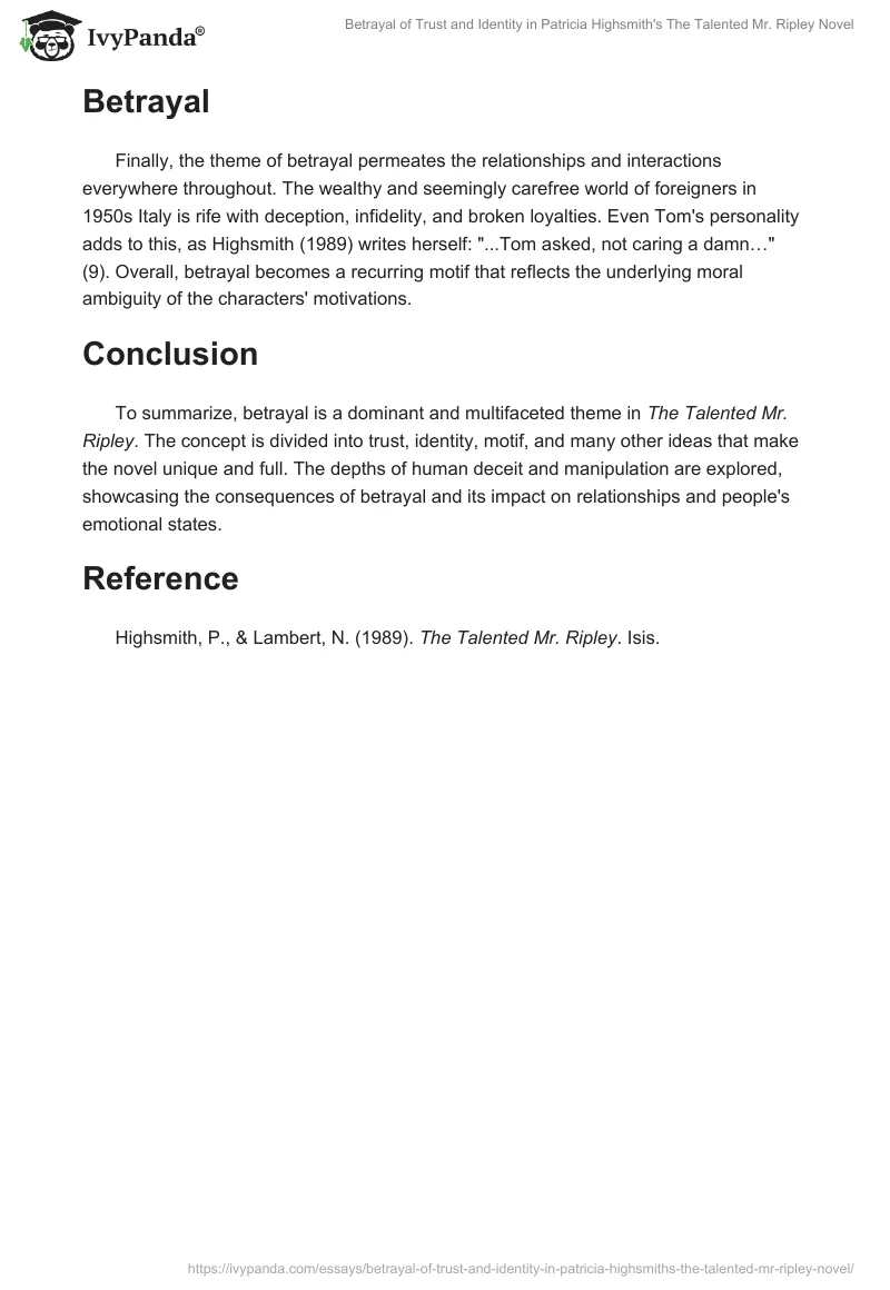 Betrayal of Trust and Identity in Patricia Highsmith's The Talented Mr. Ripley Novel. Page 2