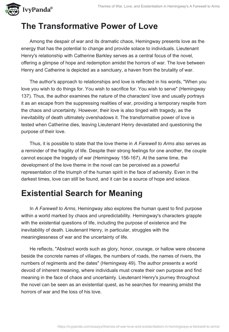 Themes of War, Love, and Existentialism in Hemingway's A Farewell to Arms. Page 2