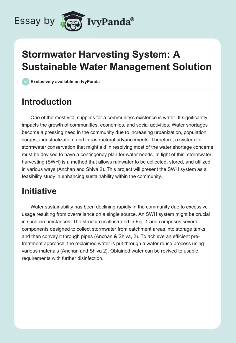 Stormwater Harvesting System: A Sustainable Water Management Solution. Page 1