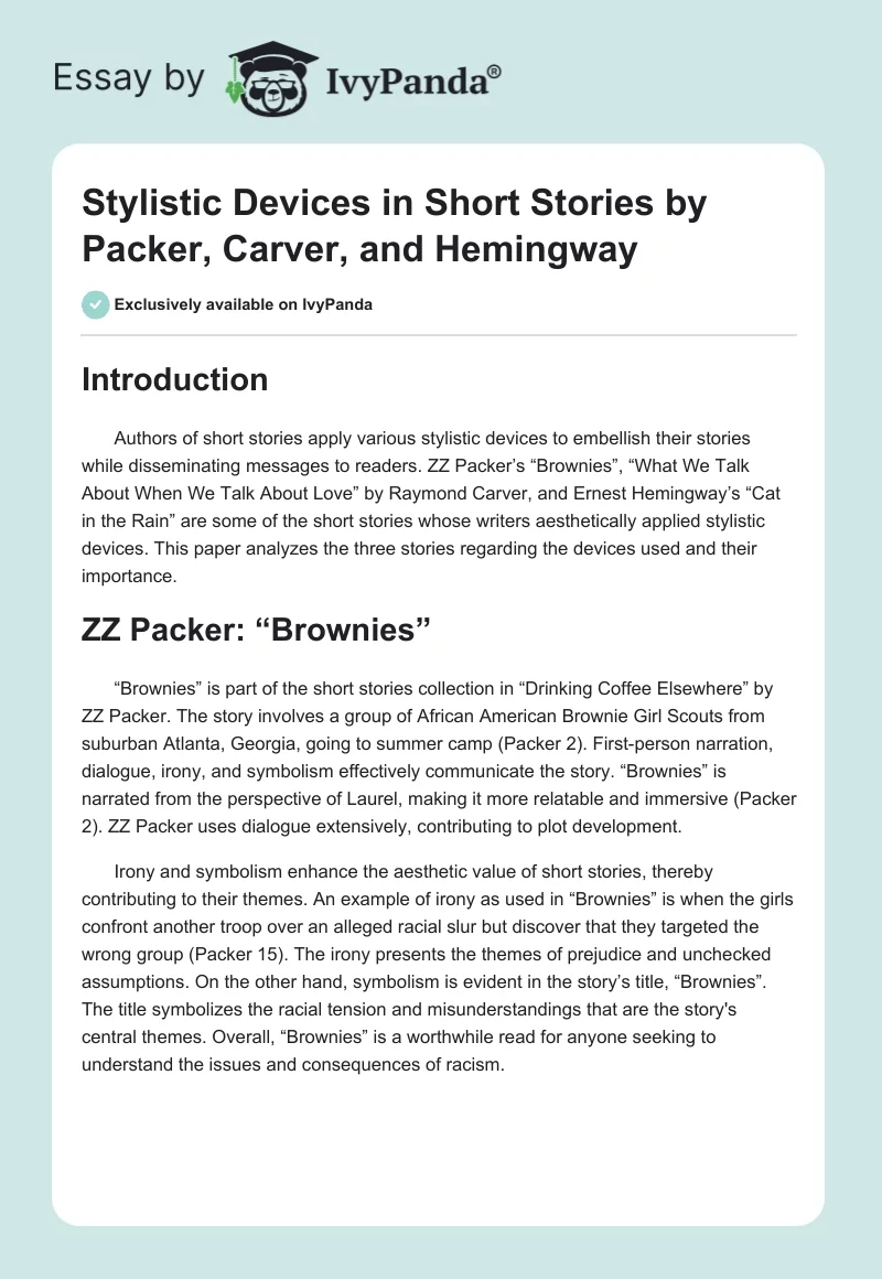 Stylistic Devices in Short Stories by Packer, Carver, and Hemingway. Page 1