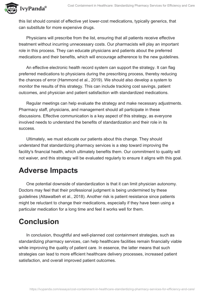 Cost Containment in Healthcare: Standardizing Pharmacy Services for Efficiency and Care. Page 2