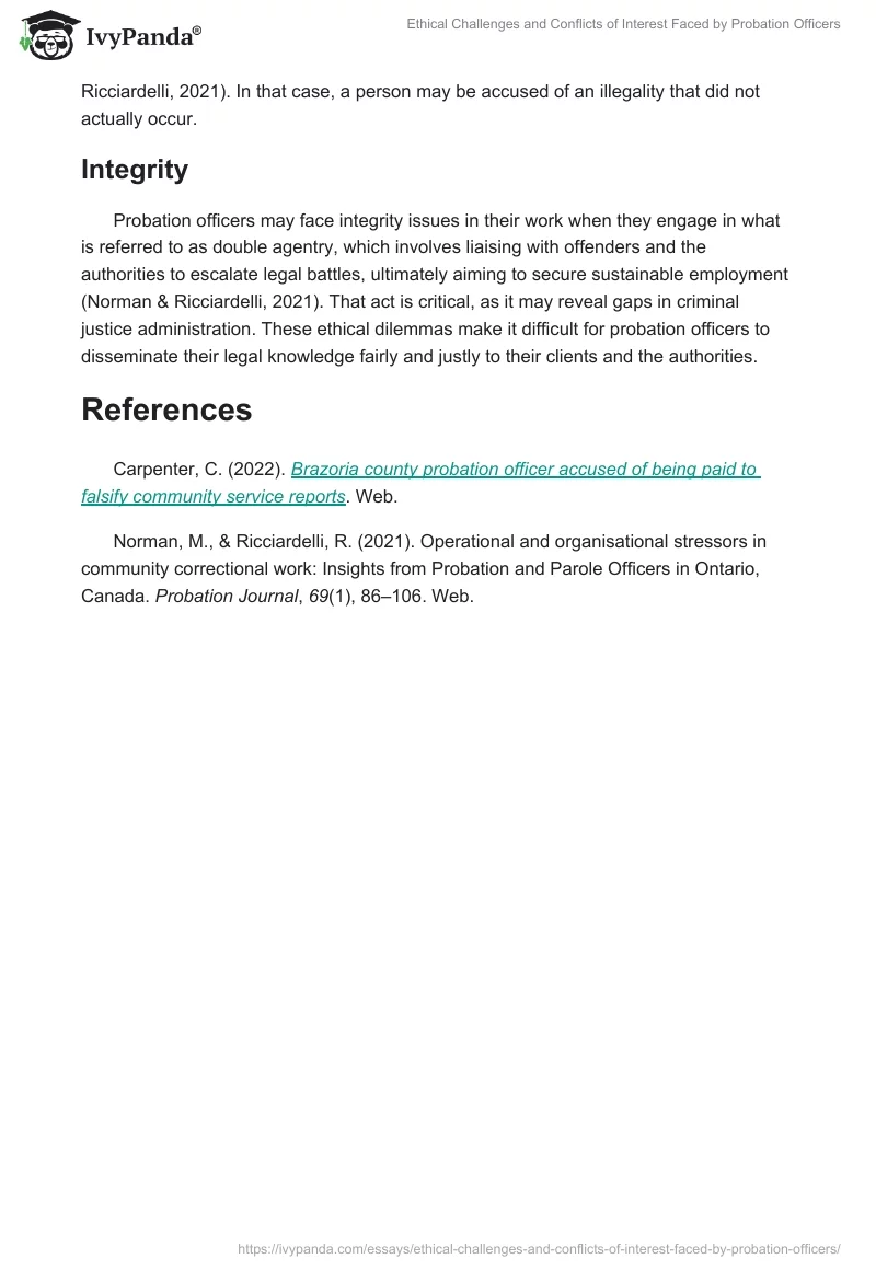 Ethical Challenges and Conflicts of Interest Faced by Probation Officers. Page 2