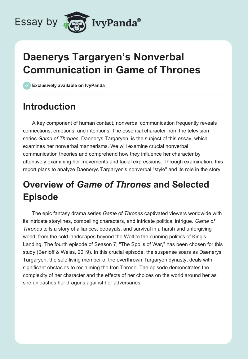Daenerys Targaryen’s Nonverbal Communication in Game of Thrones. Page 1