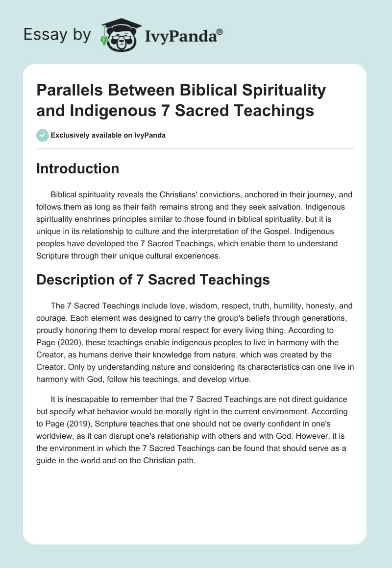 Parallels Between Biblical Spirituality and Indigenous 7 Sacred Teachings. Page 1