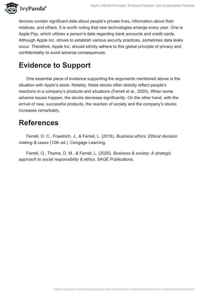 Apple’s Ethical Principles, Employee Respect, and Sustainability Practices. Page 2
