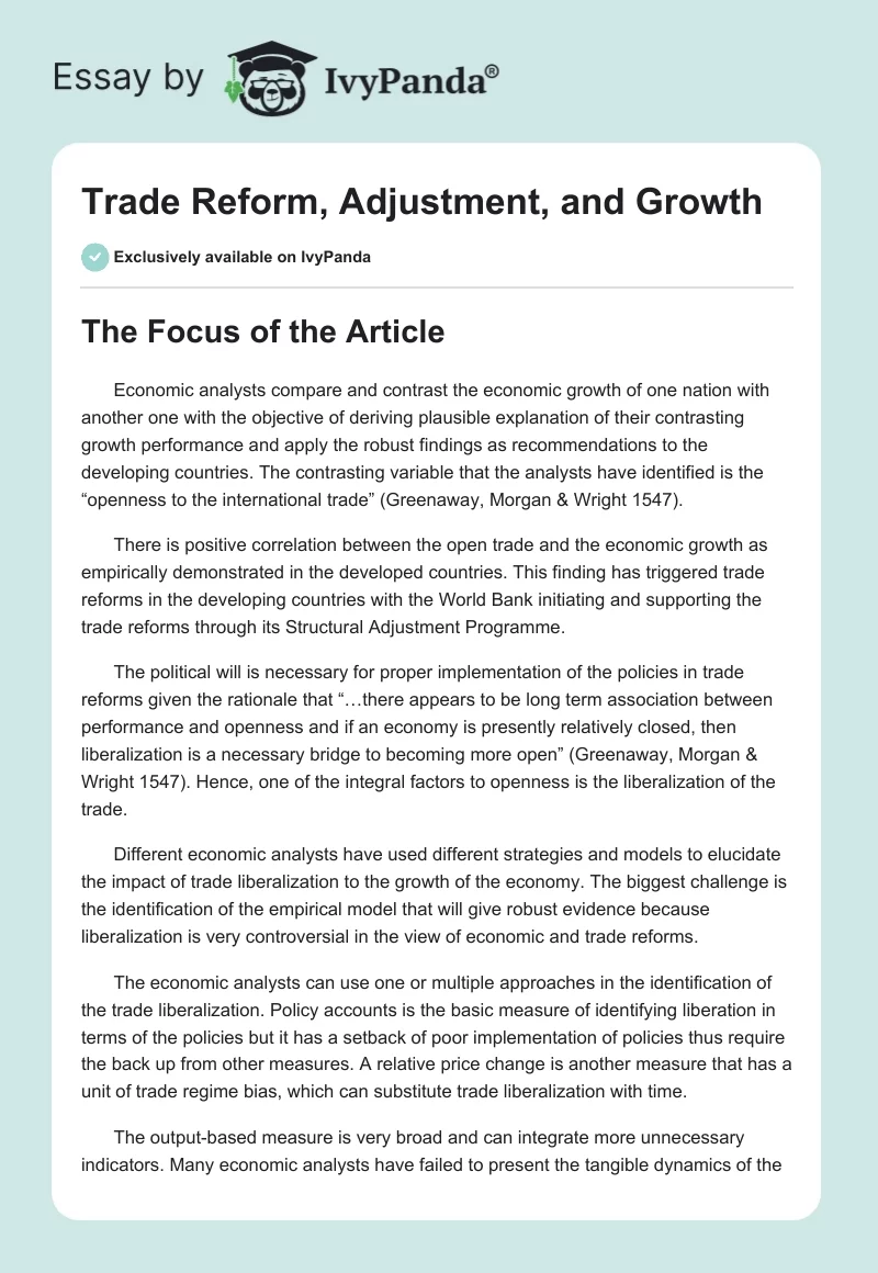 Trade Reform, Adjustment, and Growth. Page 1