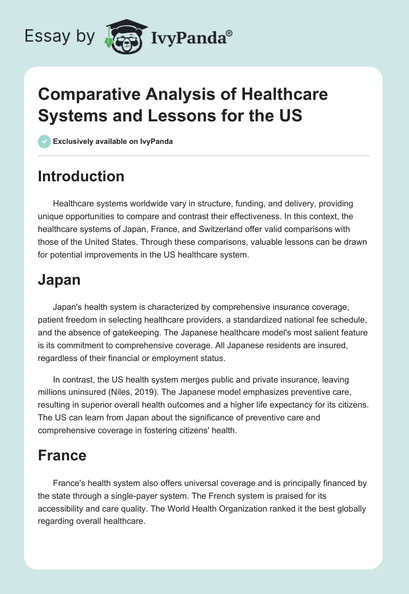 Comparative Analysis of Healthcare Systems and Lessons for the US. Page 1
