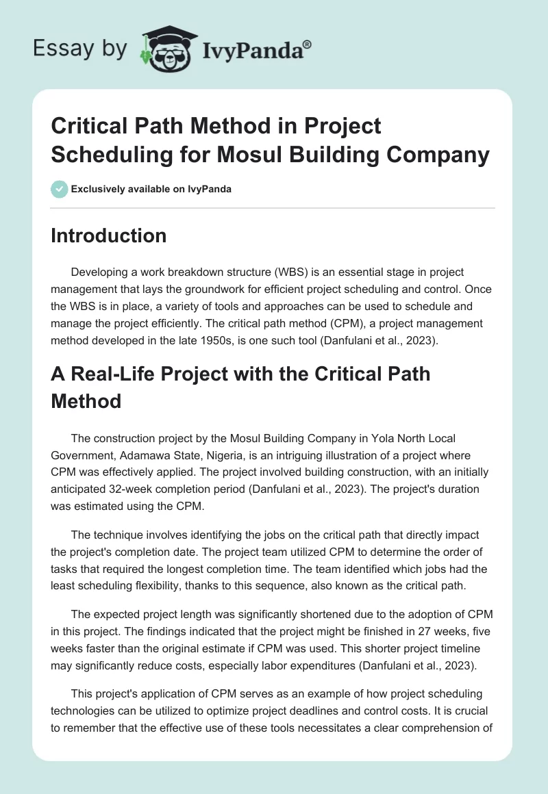 Critical Path Method in Project Scheduling for Mosul Building Company. Page 1