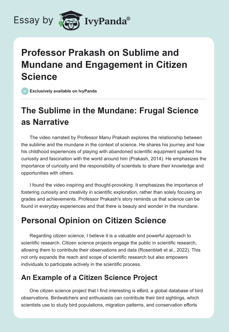 Professor Prakash on Sublime and Mundane and Engagement in Citizen Science. Page 1