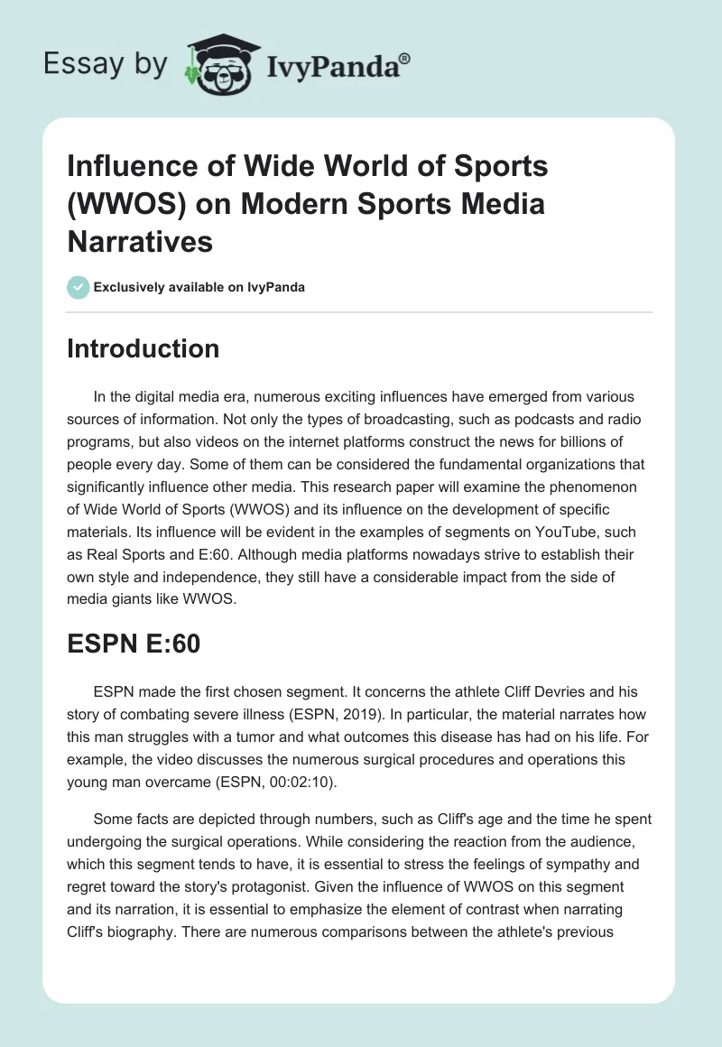 Influence of Wide World of Sports (WWOS) on Modern Sports Media Narratives. Page 1