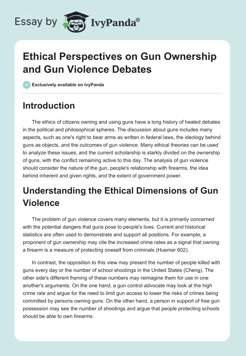 Ethical Perspectives on Gun Ownership and Gun Violence Debates. Page 1
