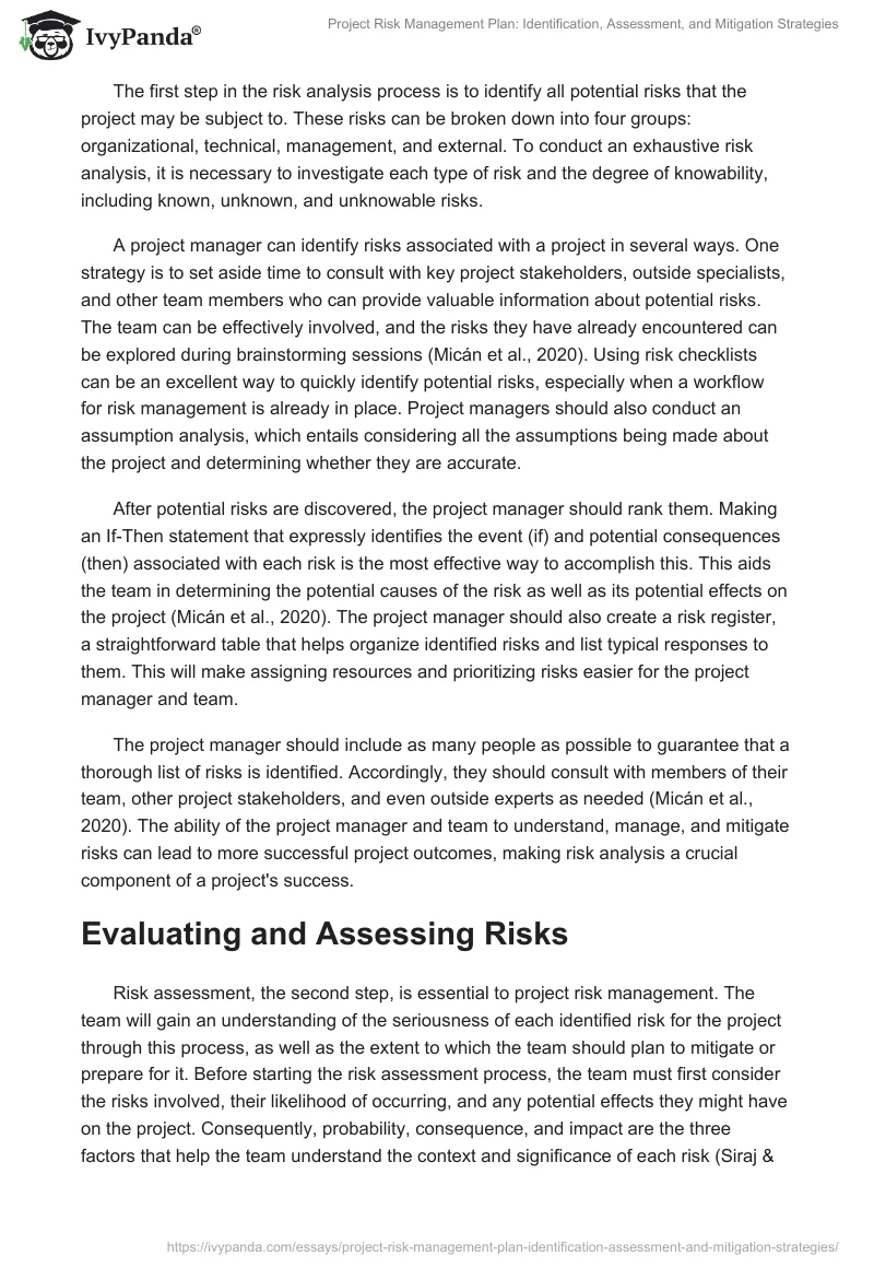 Project Risk Management Plan: Identification, Assessment, and Mitigation Strategies. Page 2