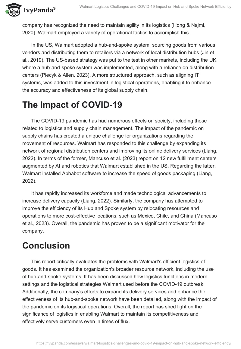 Walmart Logistics Challenges and COVID-19 Impact on Hub and Spoke Network Efficiency. Page 2