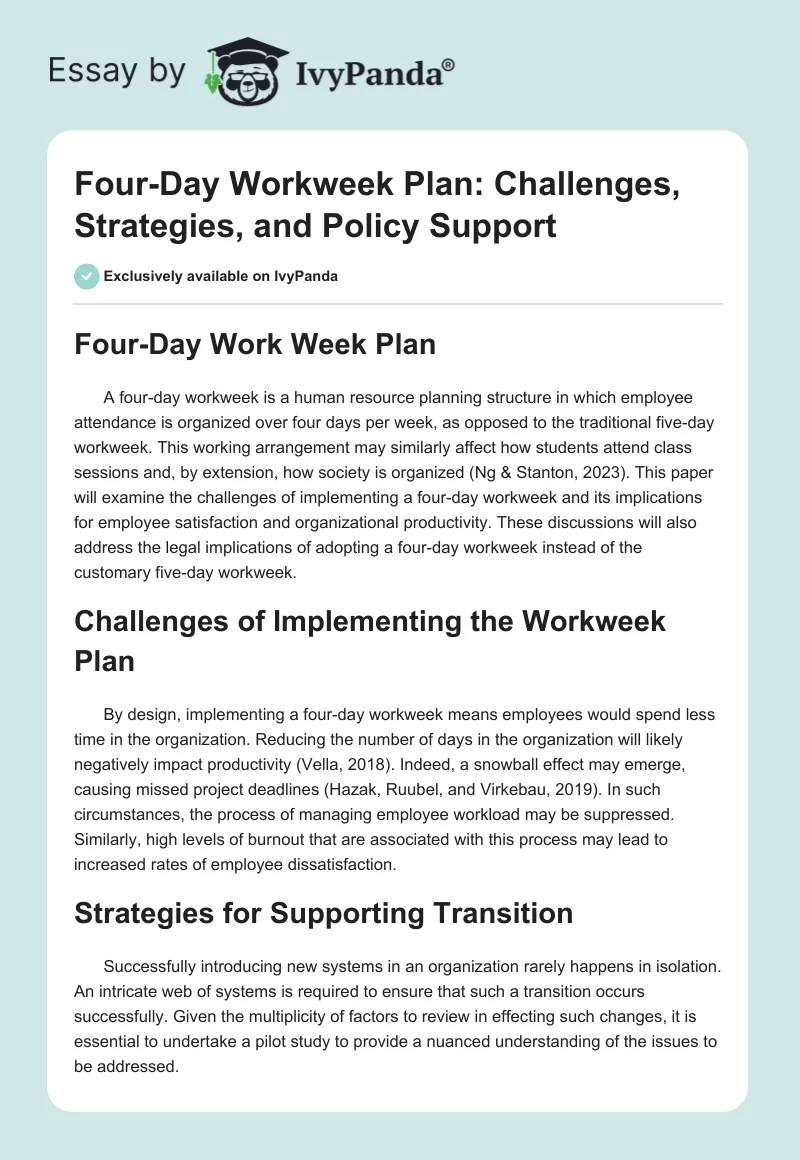 Four-Day Workweek Plan: Challenges, Strategies, and Policy Support. Page 1