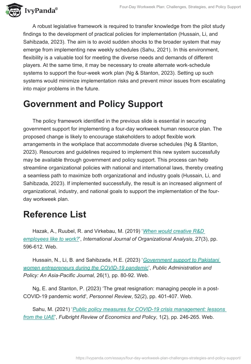Four-Day Workweek Plan: Challenges, Strategies, and Policy Support. Page 2