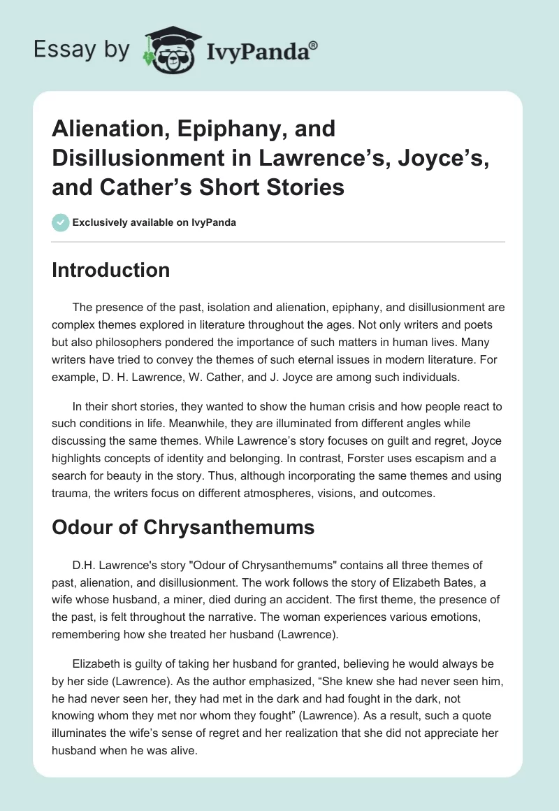 Alienation, Epiphany, and Disillusionment in Lawrence’s, Joyce’s, and Cather’s Short Stories. Page 1