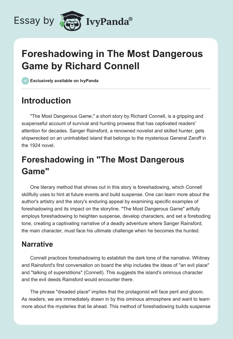 Foreshadowing in "The Most Dangerous Game" by Richard Connell. Page 1