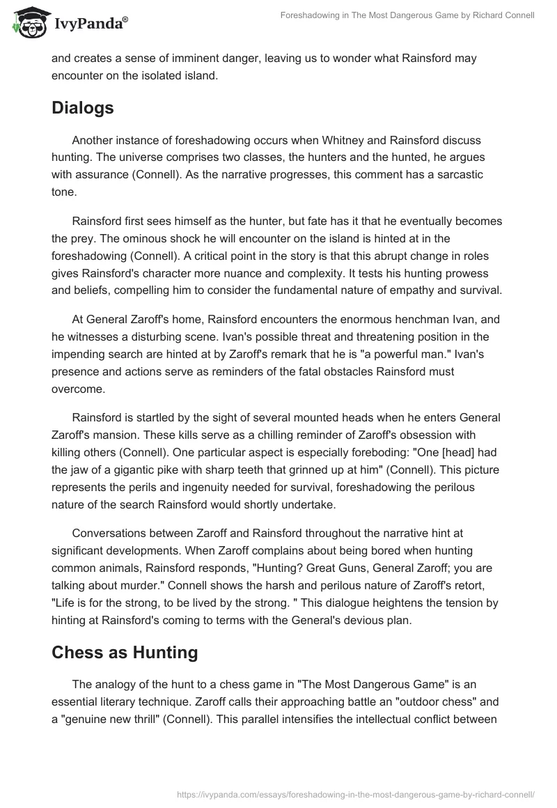 Foreshadowing in "The Most Dangerous Game" by Richard Connell. Page 2