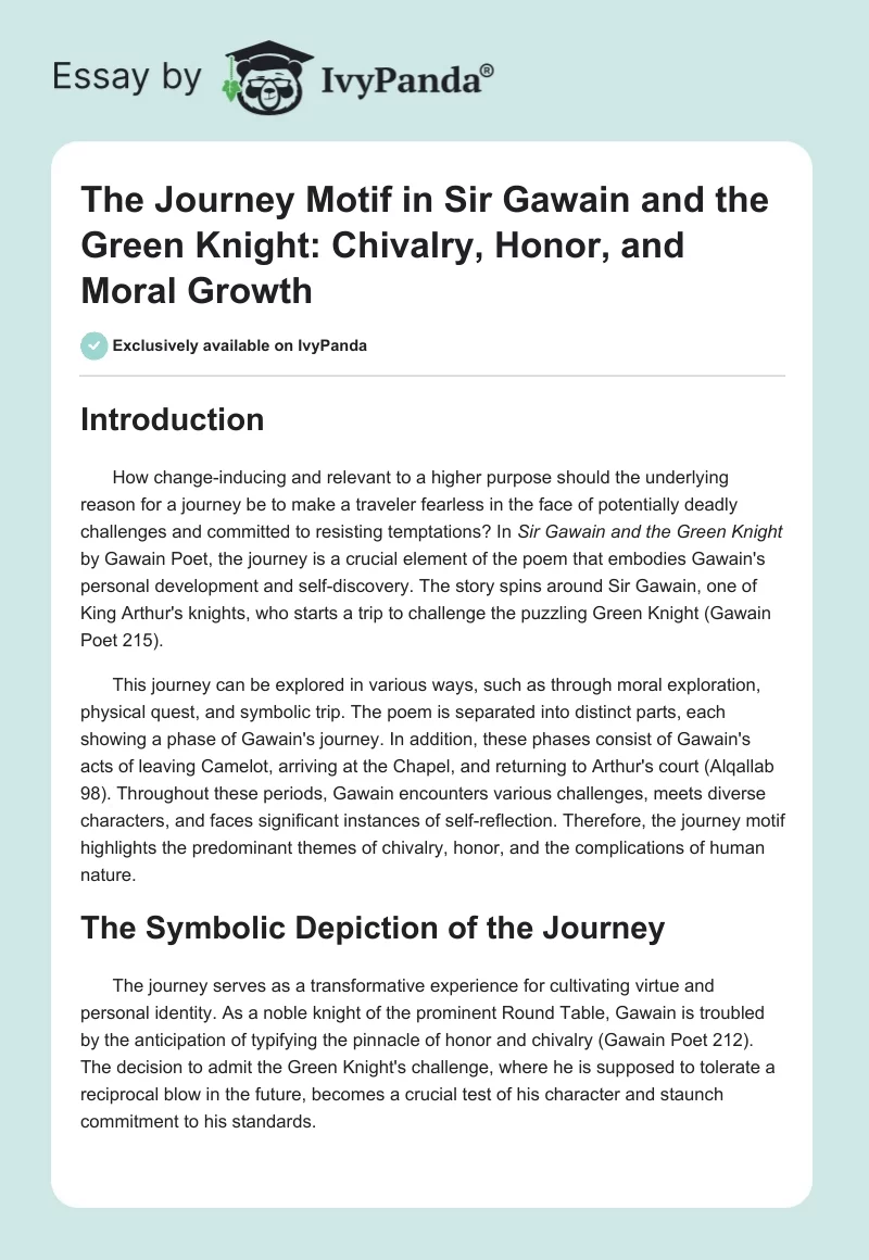 The Journey Motif in Sir Gawain and the Green Knight: Chivalry, Honor, and Moral Growth. Page 1