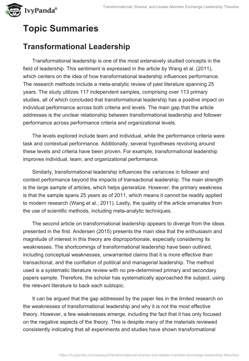 Transformational, Shared, and Leader-Member Exchange Leadership Theories. Page 2