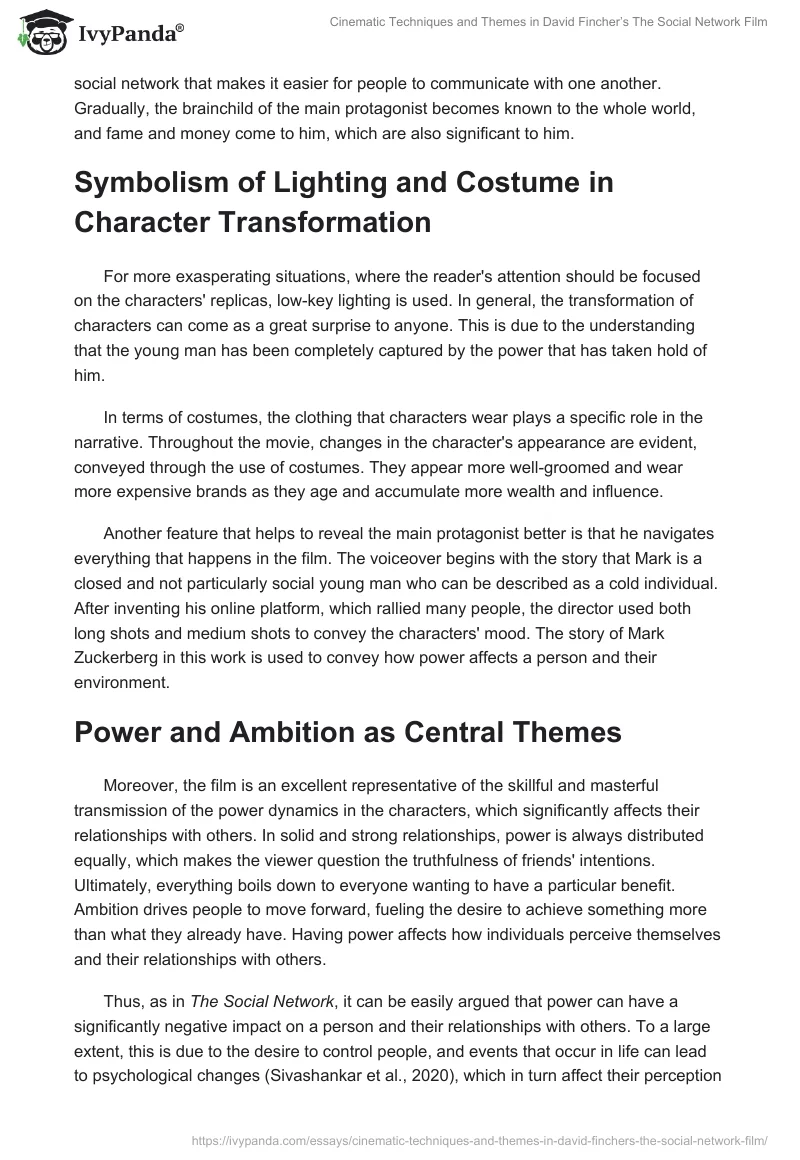 Cinematic Techniques and Themes in David Fincher’s The Social Network Film. Page 2