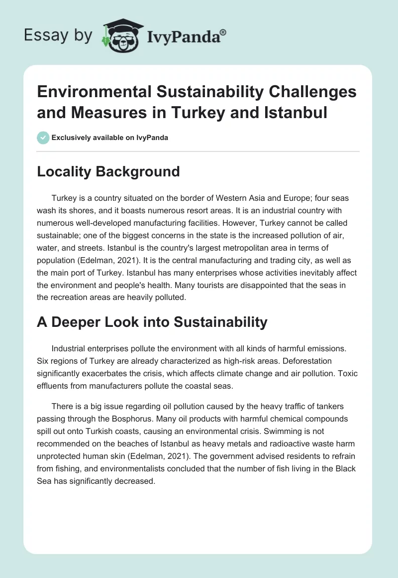 Environmental Sustainability Challenges and Measures in Turkey and Istanbul. Page 1