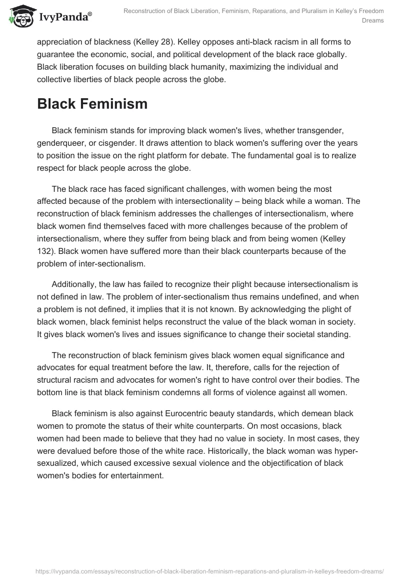 Reconstruction of Black Liberation, Feminism, Reparations, and Pluralism in Kelley’s Freedom Dreams. Page 2