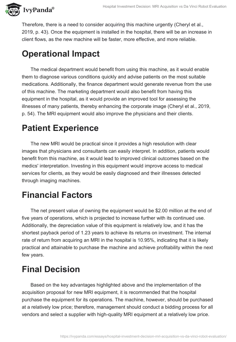 Hospital Investment Decision: MRI Acquisition vs Da Vinci Robot Evaluation. Page 2