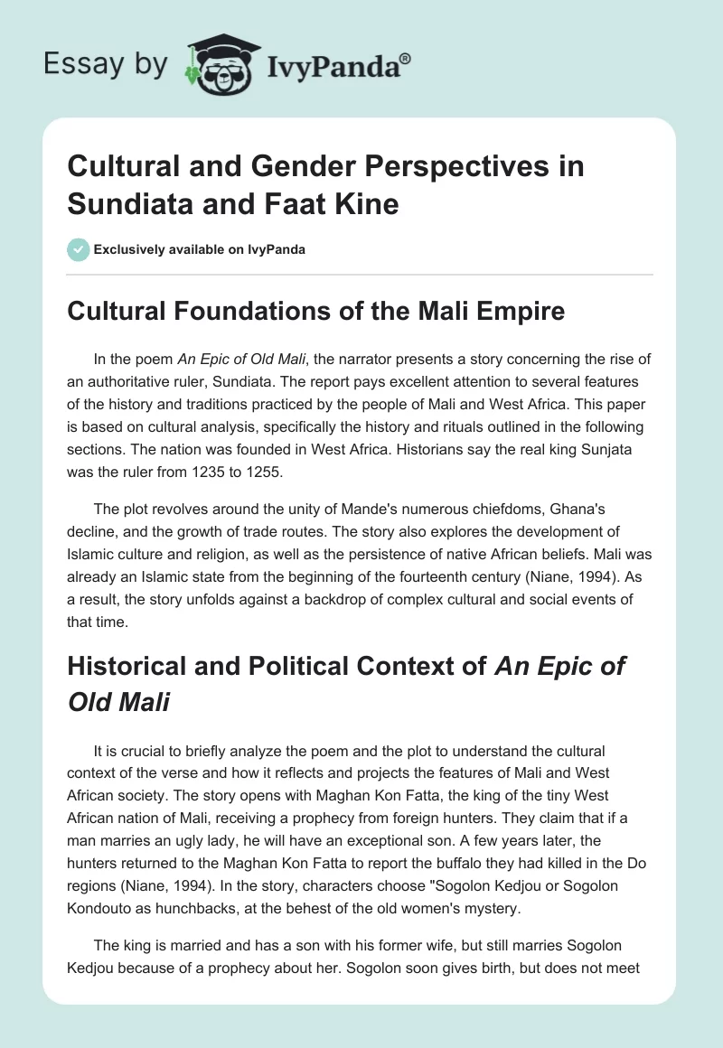 Cultural and Gender Perspectives in Sundiata and Faat Kine. Page 1